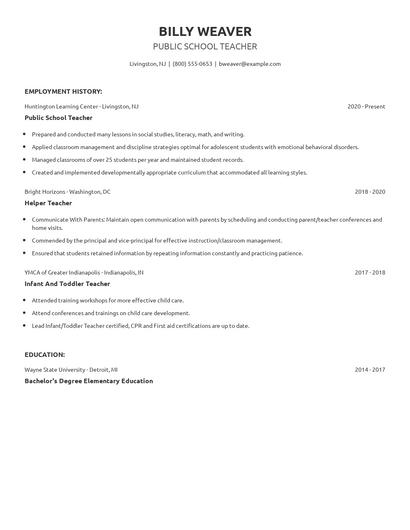 Public School Teacher Resume
