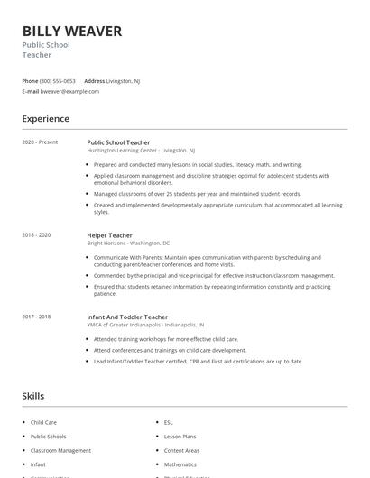 Public School Teacher Resume
