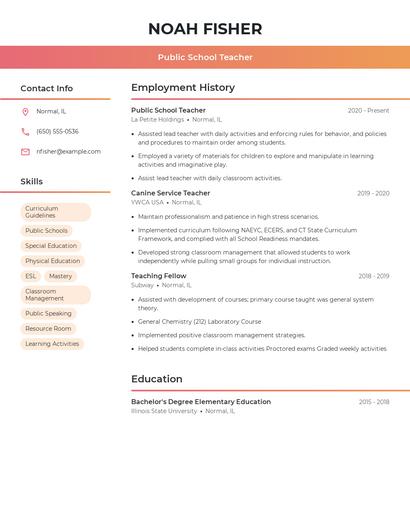Public School Teacher Resume