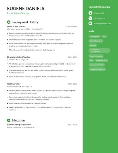 Public School Teacher Resume