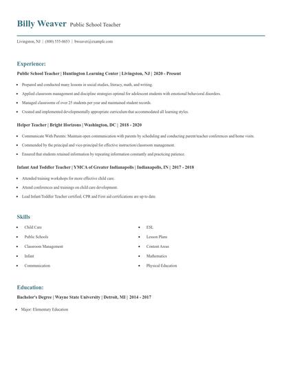 Public School Teacher Resume