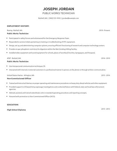 Public Works Technician Resume