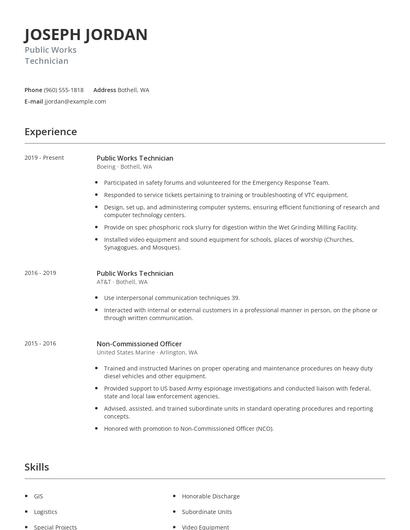 Public Works Technician Resume