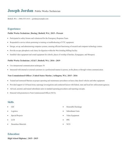Public Works Technician Resume