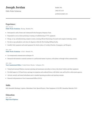 Public Works Technician Resume