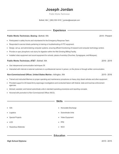 Public Works Technician Resume