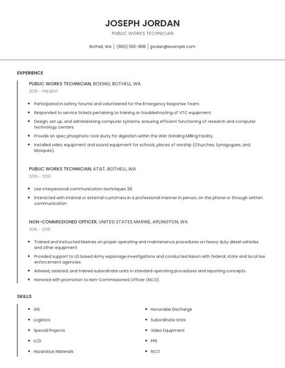 Public Works Technician Resume