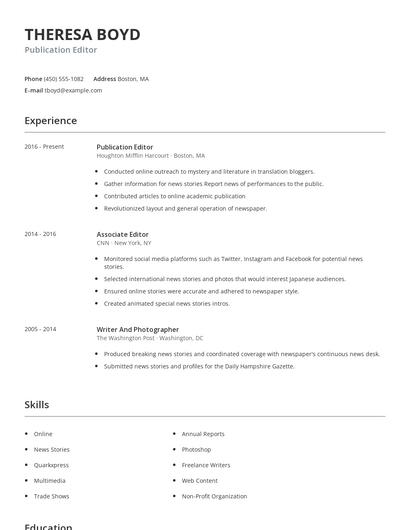 Publication Editor Resume
