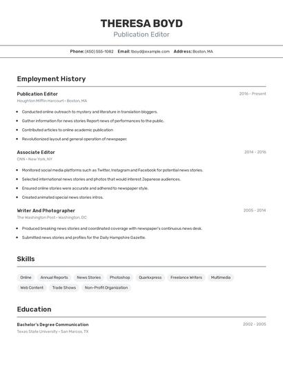 Publication Editor Resume