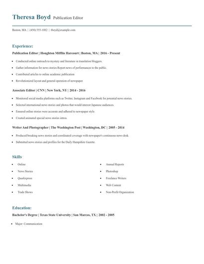 Publication Editor Resume