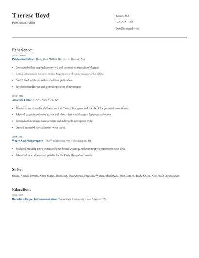Publication Editor Resume