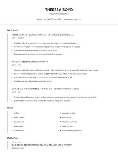 Publication Editor Resume