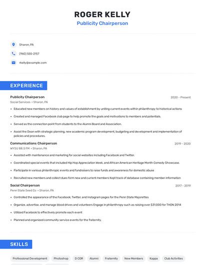 Publicity Chairperson Resume