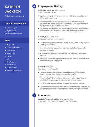 Publicity Consultant Resume
