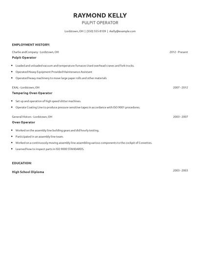 Pulpit Operator Resume