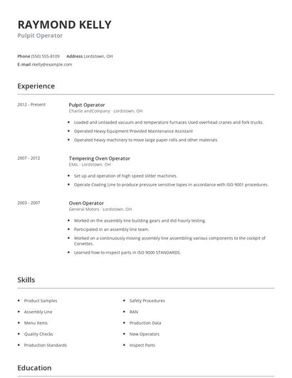 Pulpit Operator Resume