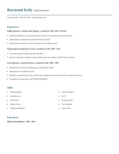 Pulpit Operator Resume