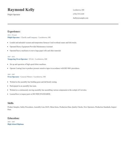 Pulpit Operator Resume