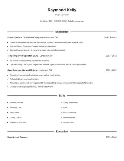 Pulpit Operator Resume