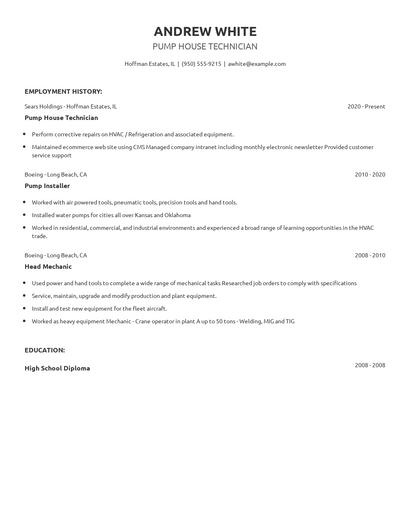 Pump House Technician Resume