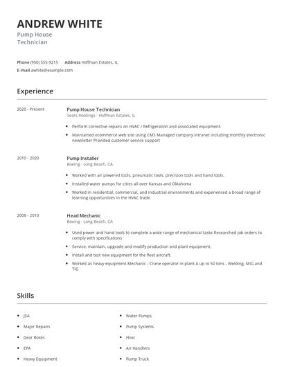 Pump House Technician Resume