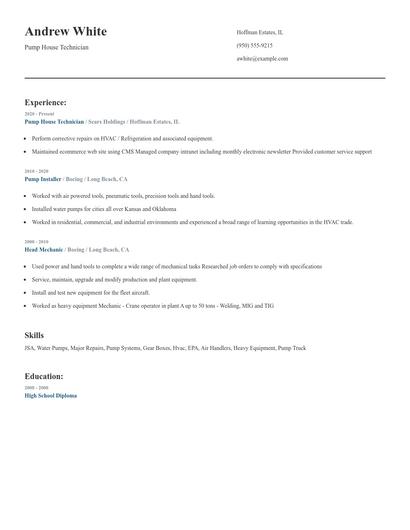 Pump House Technician Resume