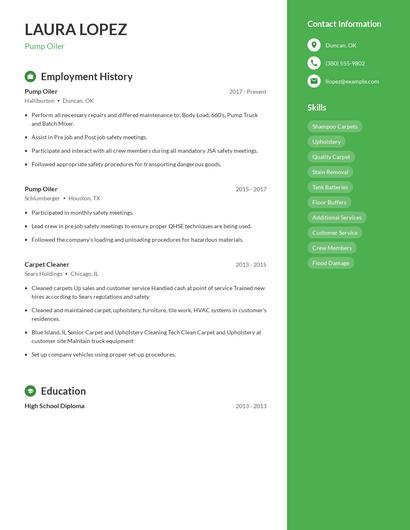 Pump Oiler Resume