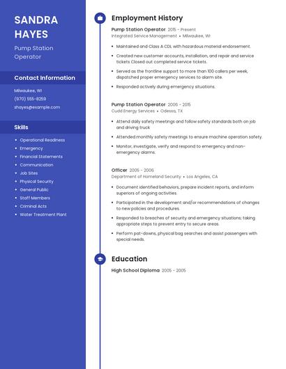 Pump Station Operator Resume