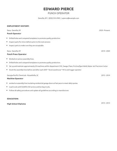 Punch Operator Resume