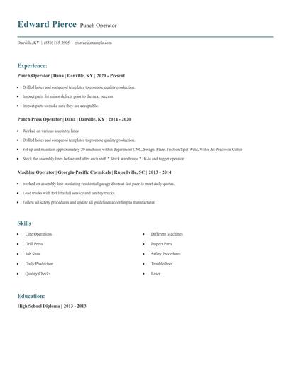 Punch Operator Resume