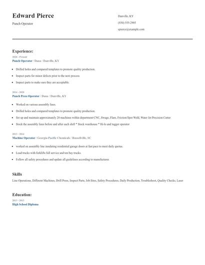 Punch Operator Resume