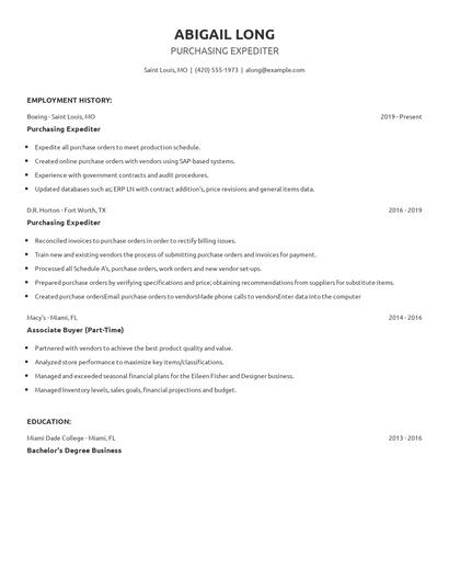 Purchasing Expediter Resume