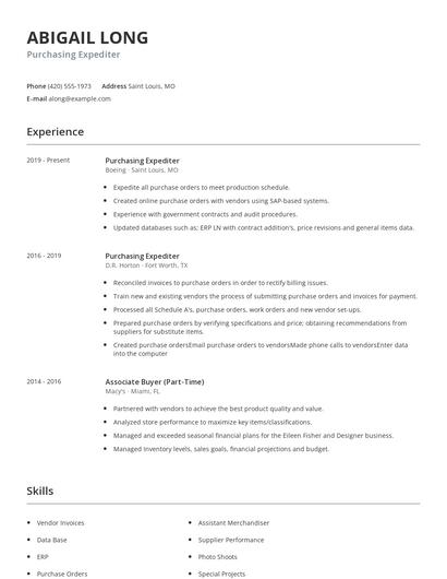 Purchasing Expediter Resume