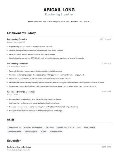 Purchasing Expediter Resume