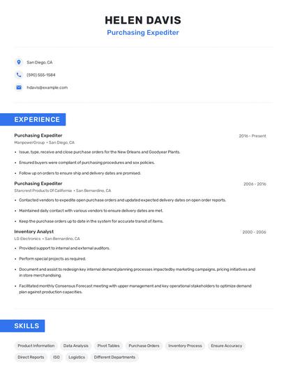 Purchasing Expediter Resume