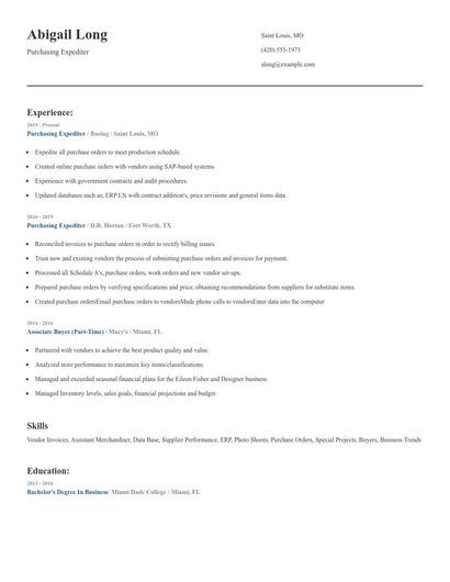 Purchasing Expediter Resume