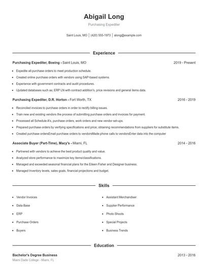 Purchasing Expediter Resume