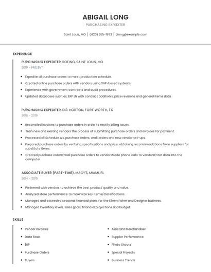 Purchasing Expediter Resume