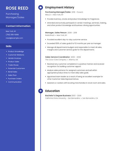 Purchasing Manager/Sales Resume