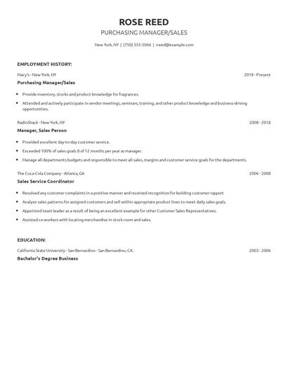 Purchasing Manager/Sales Resume
