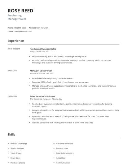Purchasing Manager/Sales Resume