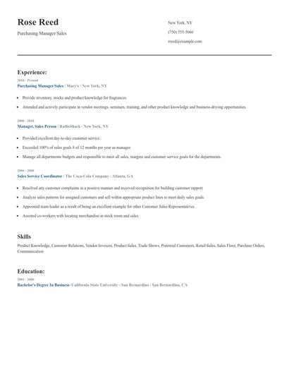 Purchasing Manager/Sales Resume