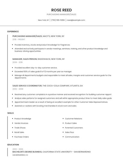 Purchasing Manager/Sales Resume