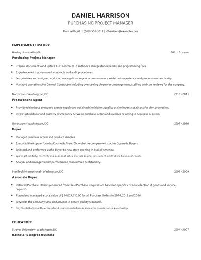 Purchasing Project Manager Resume