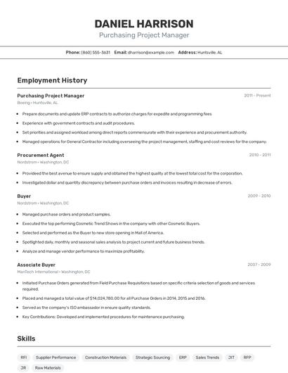 Purchasing Project Manager Resume