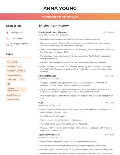 Purchasing Project Manager Resume