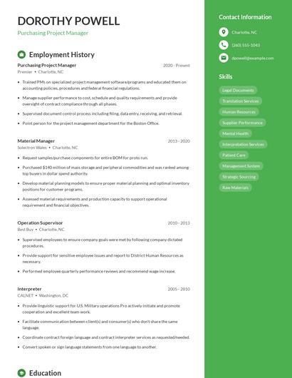 Purchasing Project Manager Resume
