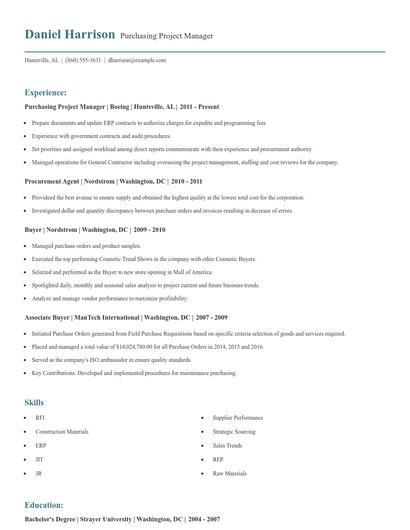 Purchasing Project Manager Resume