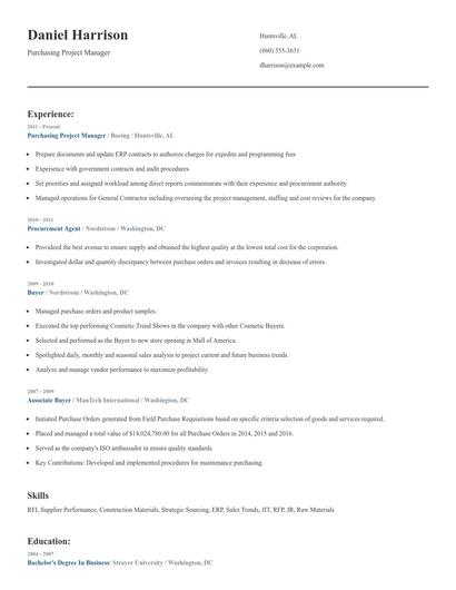 Purchasing Project Manager Resume