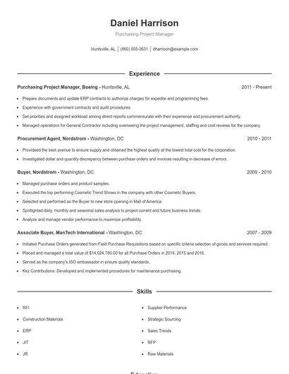 Purchasing Project Manager Resume
